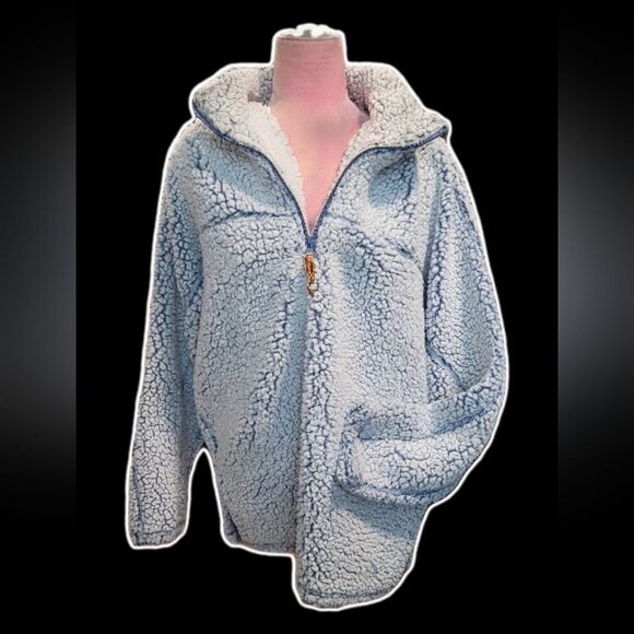 Cozy Sherpa Fleece Jacket - Light Blue Sz XL - Picture 1 of 6
